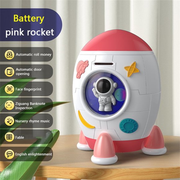 Piggy Bank,Electronic Rocket Piggy Bank for Kids Mini ATM Electronic Coin & Bill
